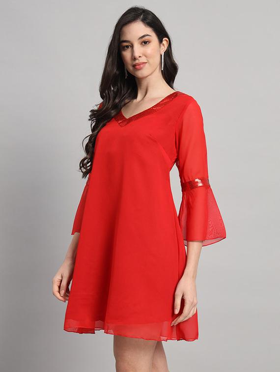 women solid bell sleeves a-line dress - 21709737 - Zoom Image - 0