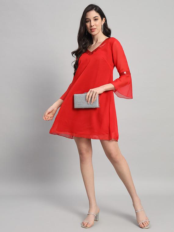 women solid bell sleeves a-line dress - 21709737 - Standard Image - 3