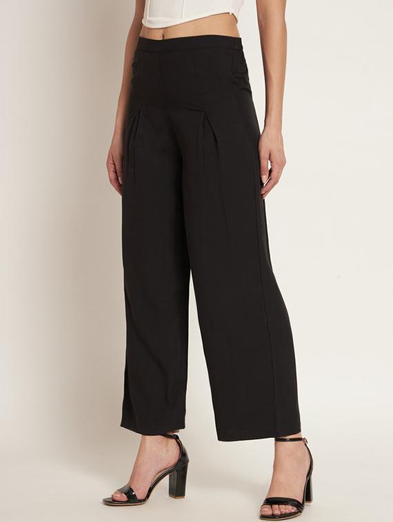 women solid high rise wide leg trouser - 21709755 -  Zoom Image - 0