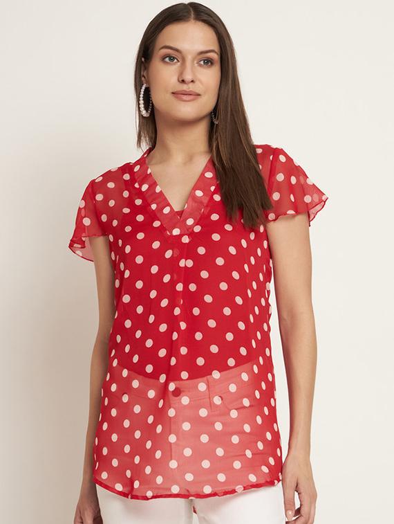 women polka doted short sleeves regular top - 21709775 - Zoom Image - 0