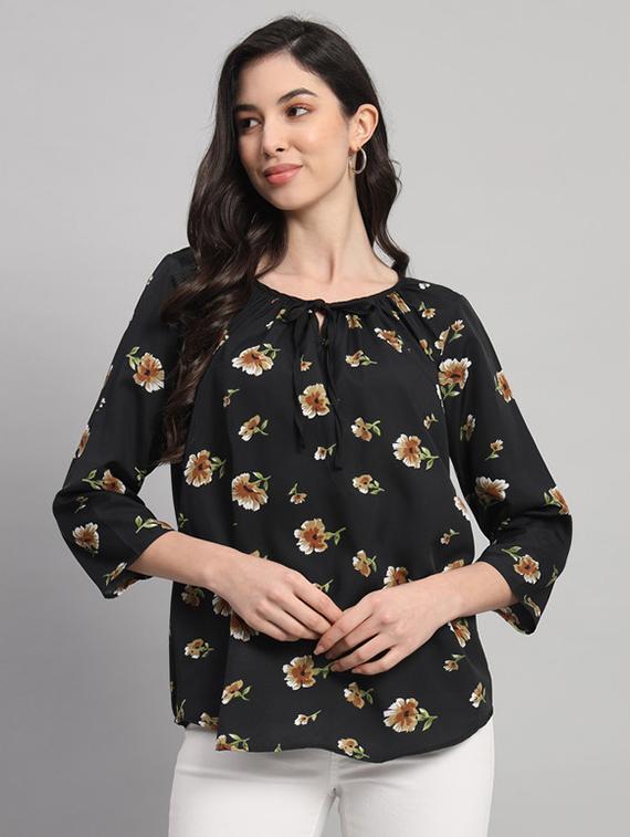 women floral print tie up neck regular top - 21709786 - Zoom Image - 0