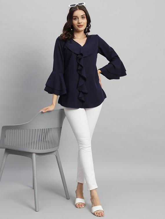 women solid bell sleeves regular top - 21709789 - Standard Image - 3