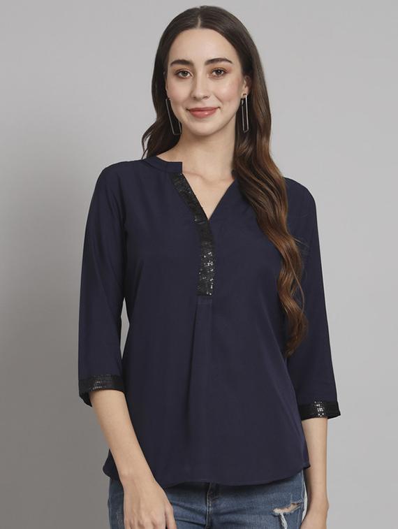 women solid mandarin neck regular top - 21709810 - Zoom Image - 0