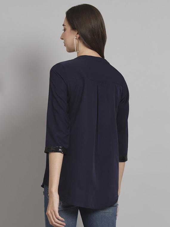 women solid mandarin neck regular top - 21709810 - Standard Image - 3