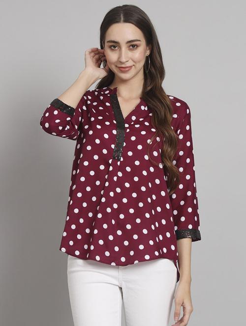 women polka doted mandarin neck regular top - 21709813 - Standard Image - 0