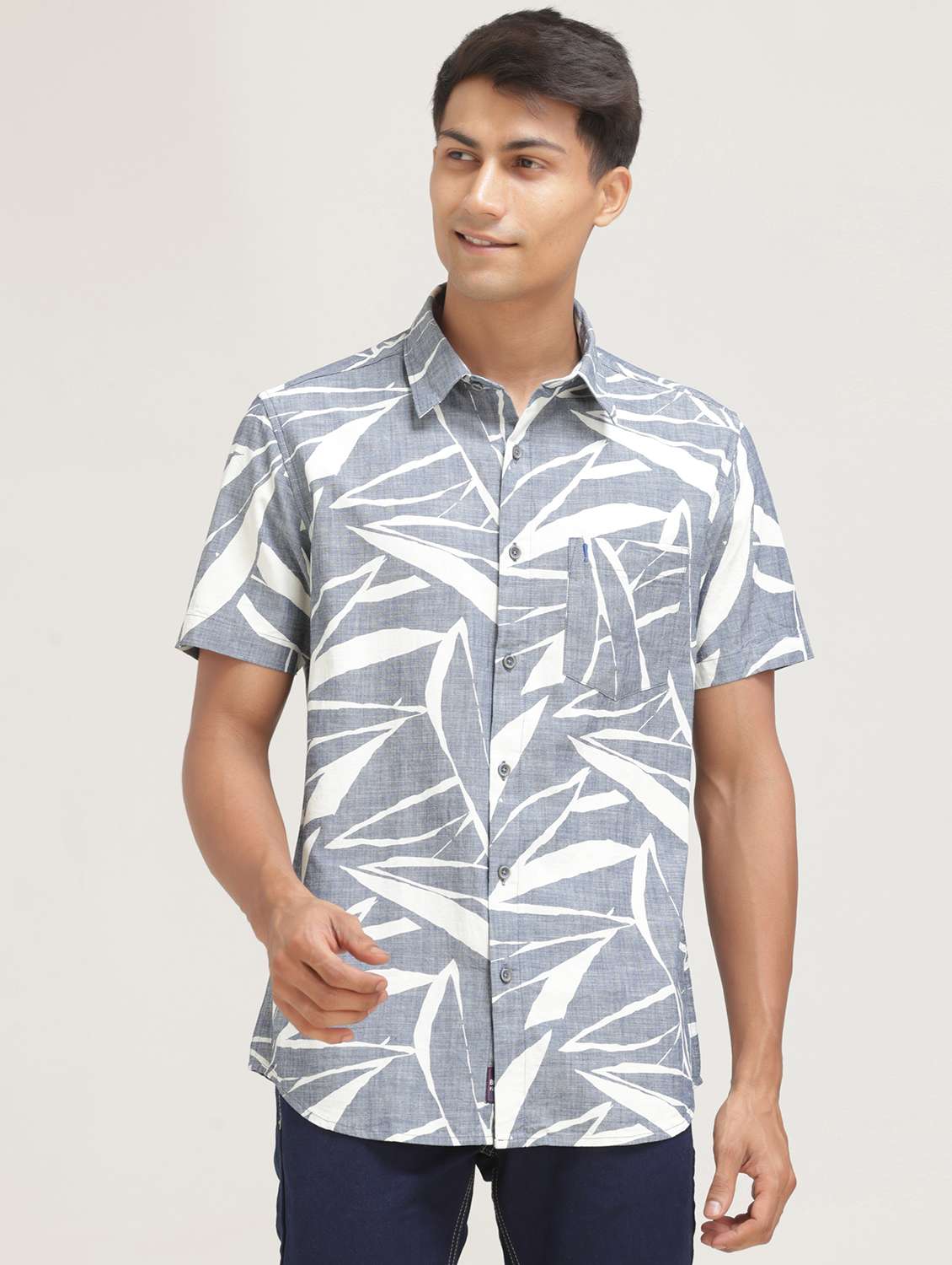 men printed short sleeve casual shirt