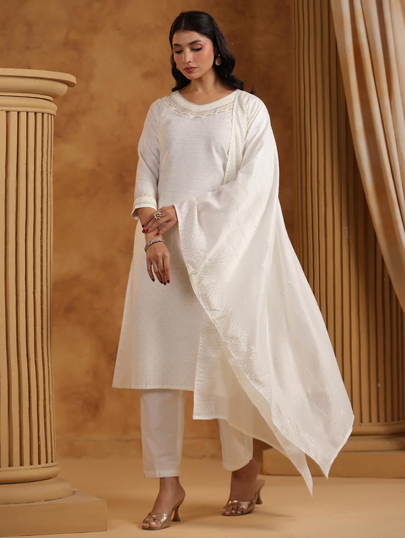 women three quarter sleeve kurta pant with dupatta set - 21710422 - Standard Image - 3