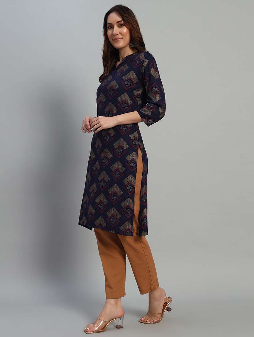 women printed three quarter sleeve straight kurta - 21710529 -  Standard Image - 3