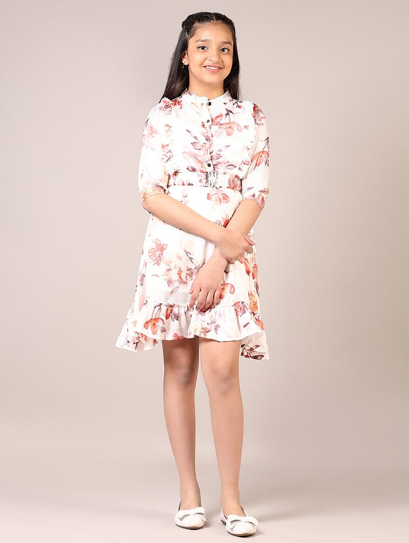 girls floral printed three quarter sleeve a-line dress - 21710609 -  Zoom Image - 0