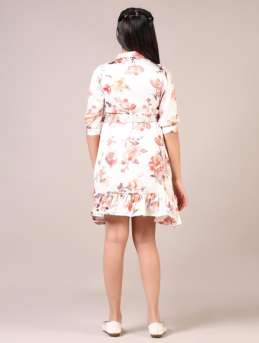 girls floral printed three quarter sleeve a-line dress - 21710609 - Standard Image - 3