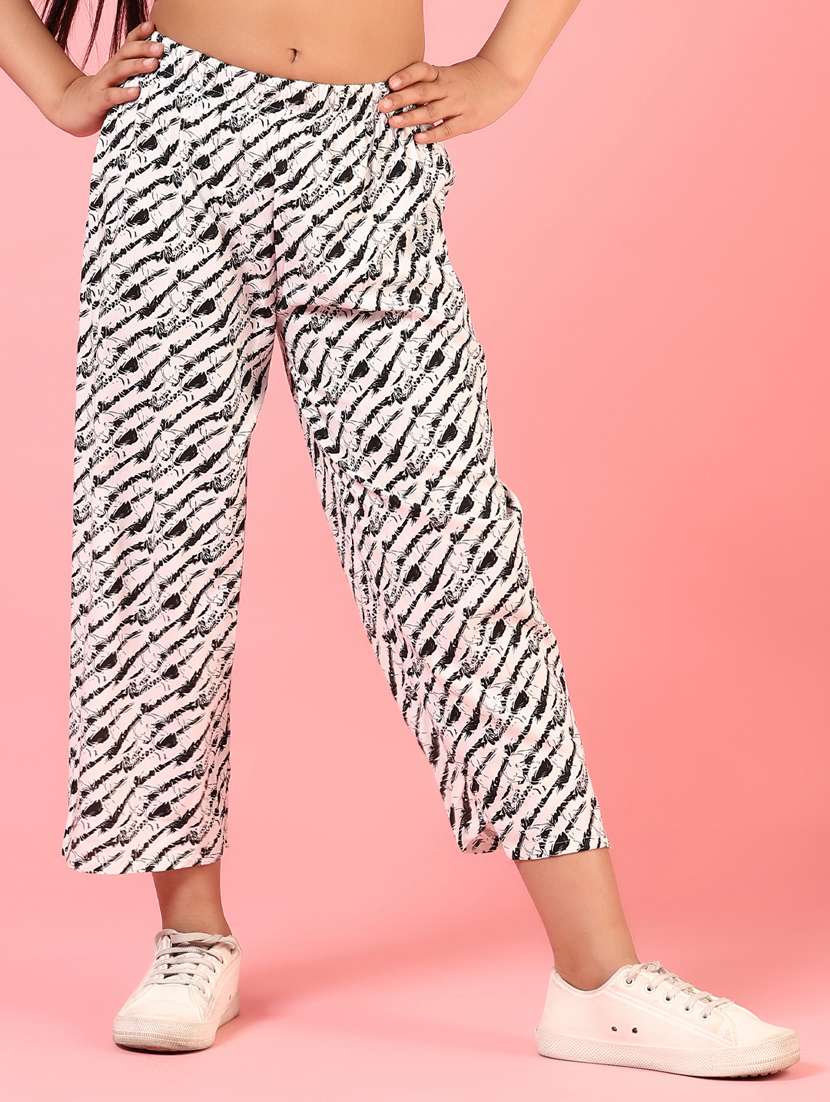 girls printed mid rise casual trouser