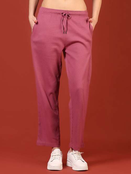 women pink solid mid rise track pant - 21710617 -  Standard Image - 0
