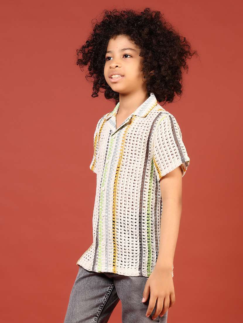 boys cream striped cuban collar shirt - 21710626 - Standard Image - 3