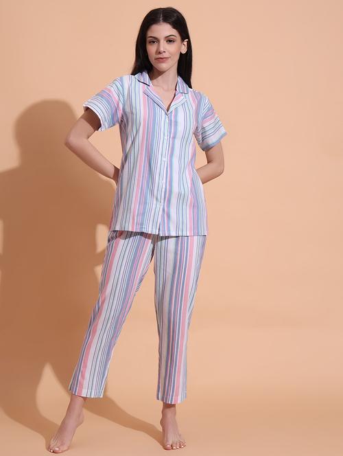 women striped nightwear pyjama set - 21711026 - Standard Image - 0