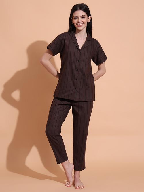 women striped nightwear pyjama set - 21711029 - Standard Image - 0