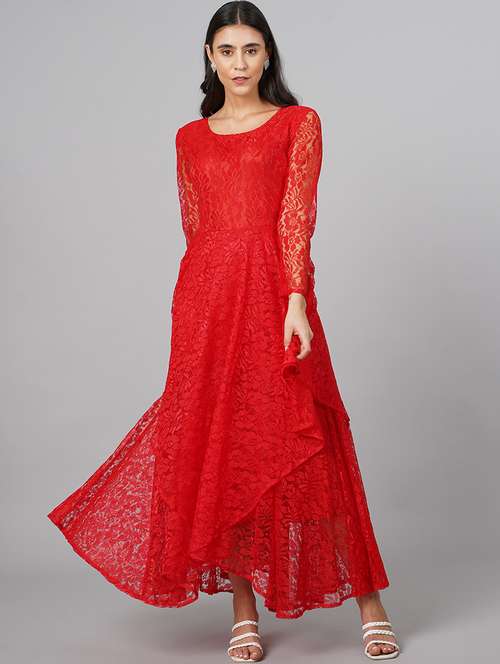women lace detailed long sleeve fit & flare dress - 21711073 -  Standard Image - 0