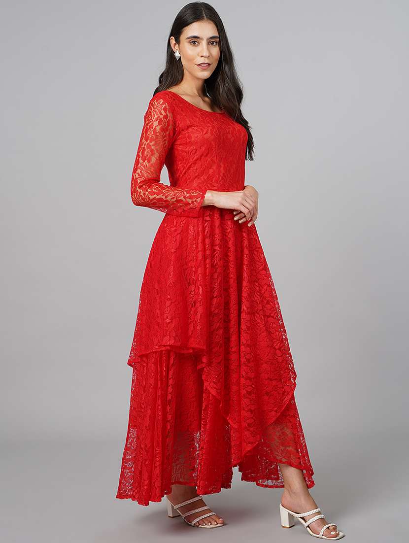 women lace detailed long sleeve fit & flare dress - 21711073 - Standard Image - 3