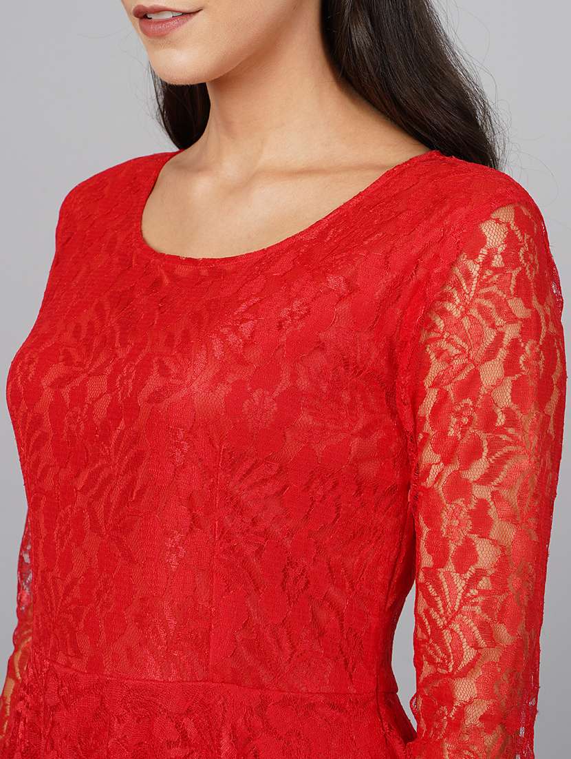 women lace detailed long sleeve fit & flare dress - 21711073 - Standard Image - 5