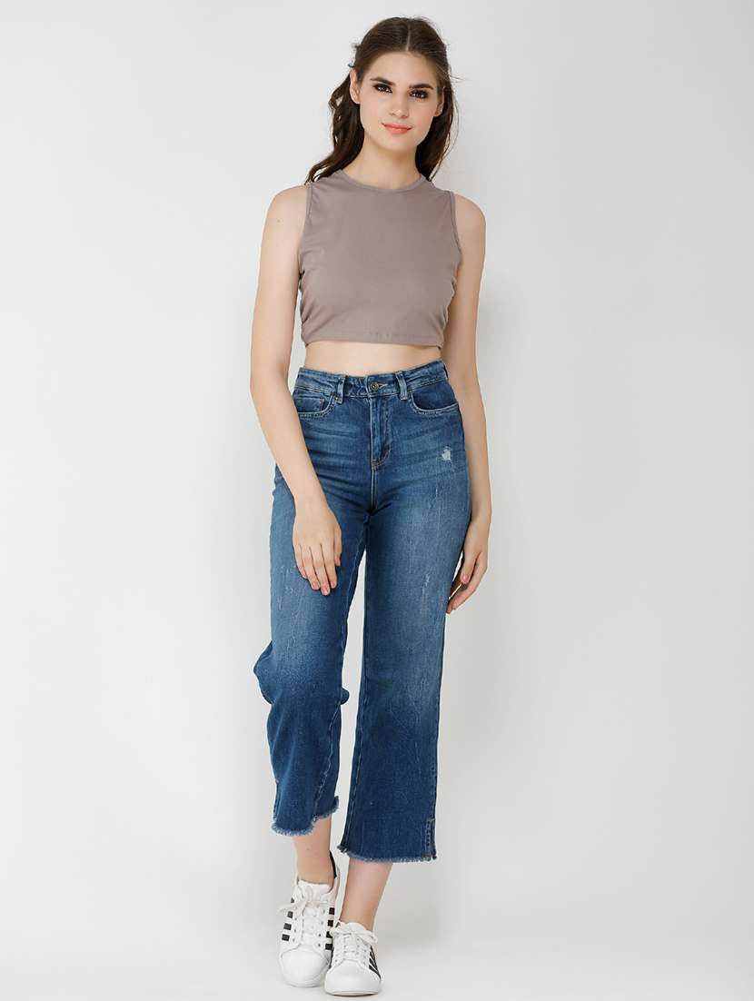 women solid sleeveless crop top - 21711115 -  Standard Image - 3