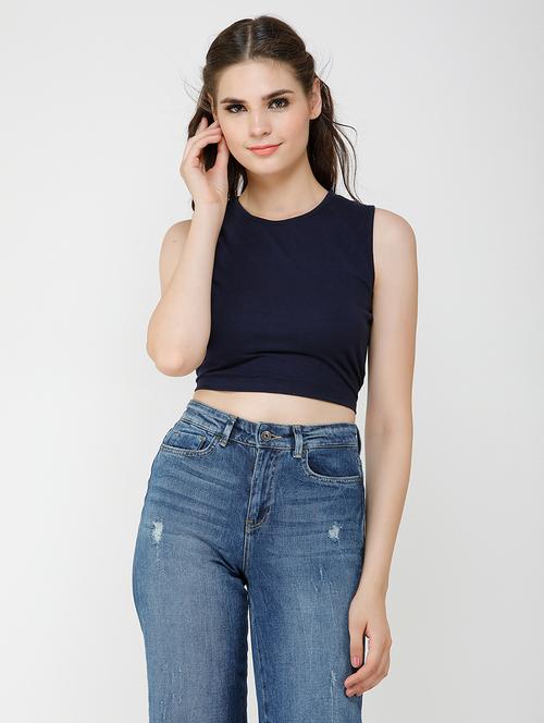 women solid sleeveless crop top - 21711124 - Standard Image - 0
