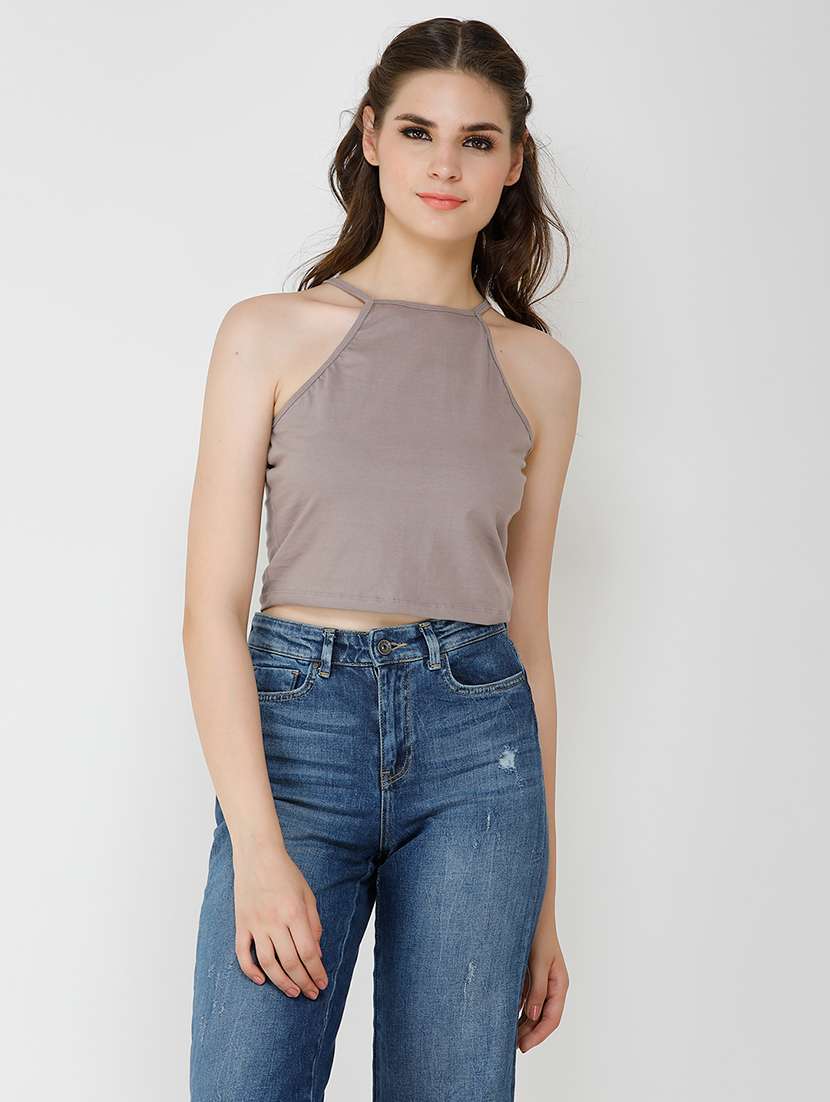 women solid halter neck sleeveless crop top - 21711134 -  Zoom Image - 0