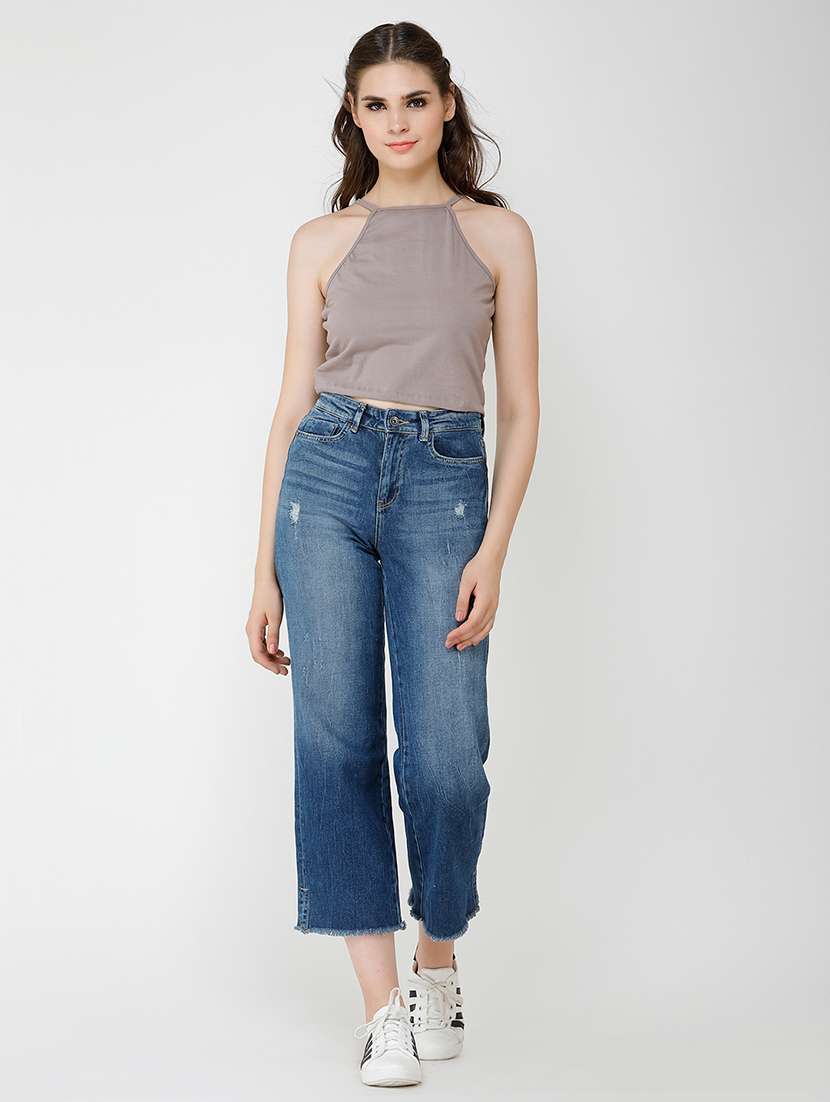 women solid halter neck sleeveless crop top - 21711134 - Standard Image - 3