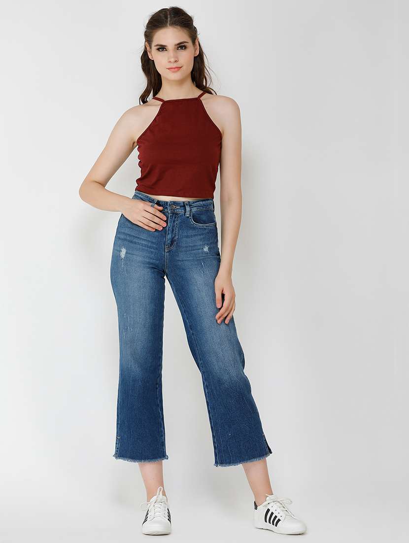 women solid halter neck sleeveless crop top - 21711135 -  Standard Image - 3