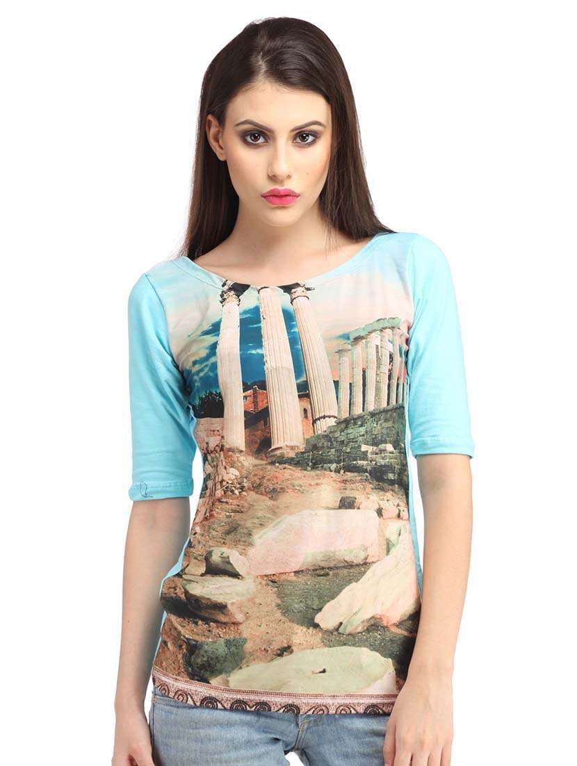 women printed round neck regular top