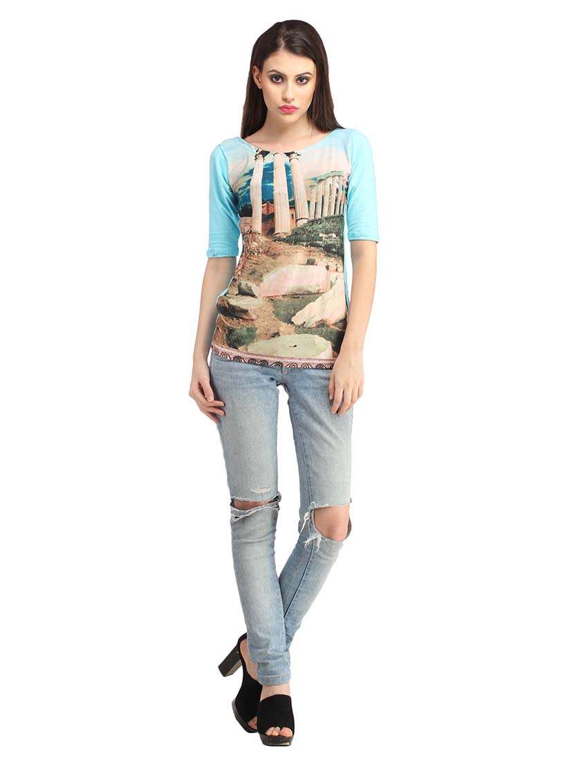 women printed round neck regular top - 21711188 - Standard Image - 3