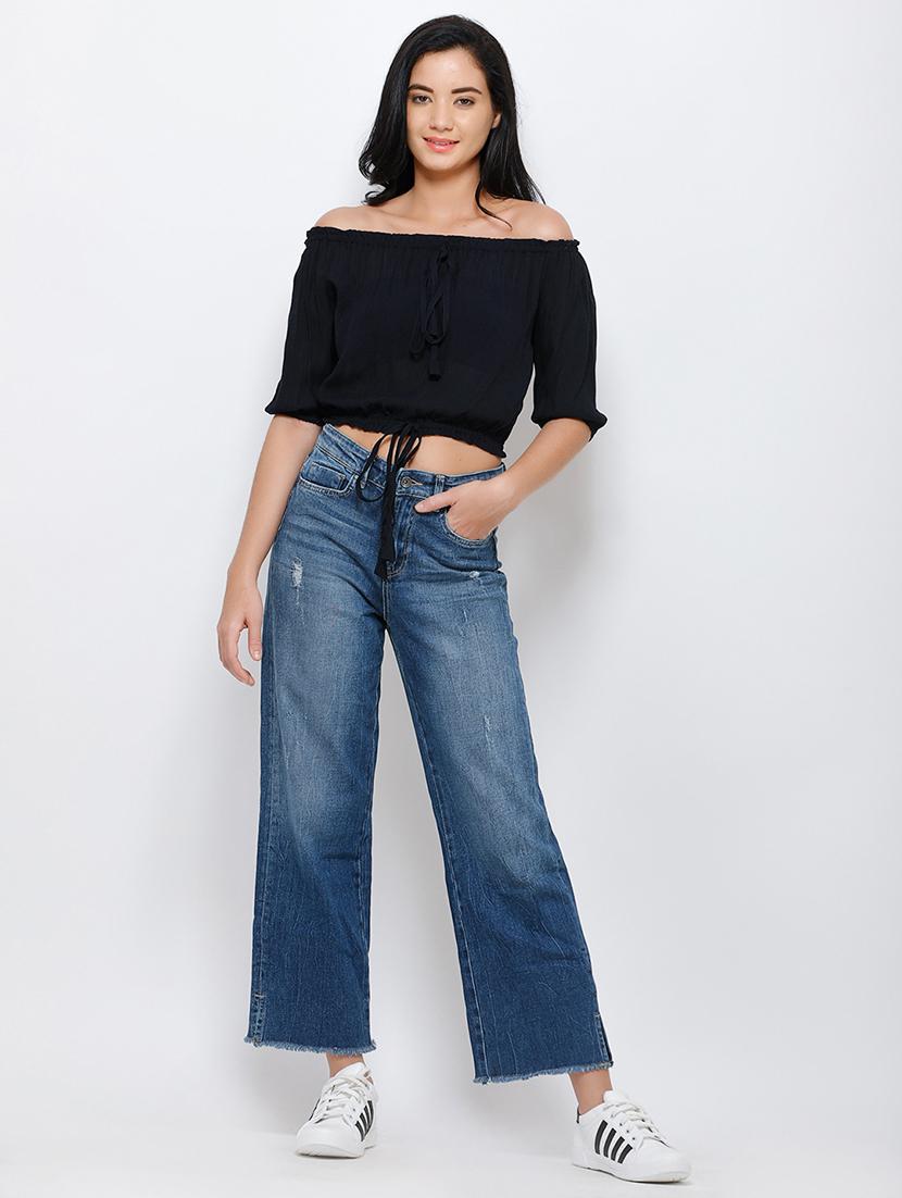 women solid off shoulder crop top - 21711207 - Standard Image - 3