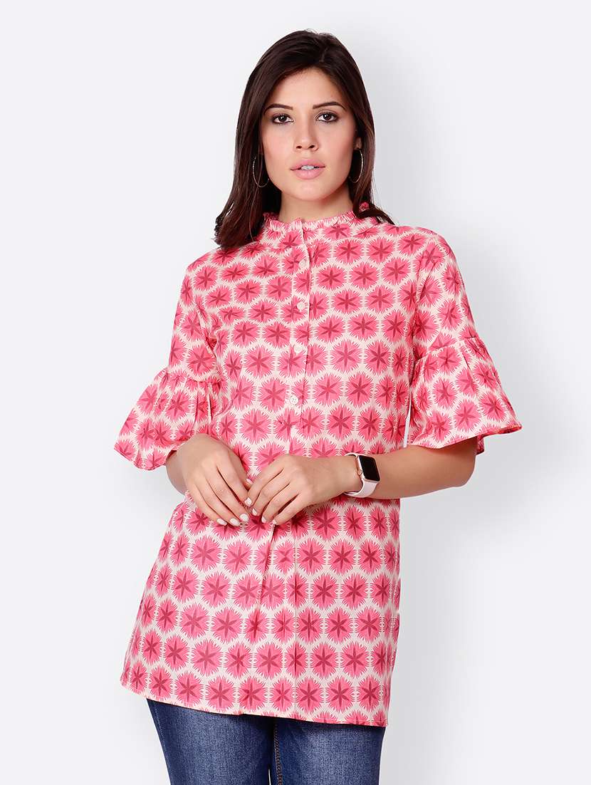 women pink printed a-line regular tunic