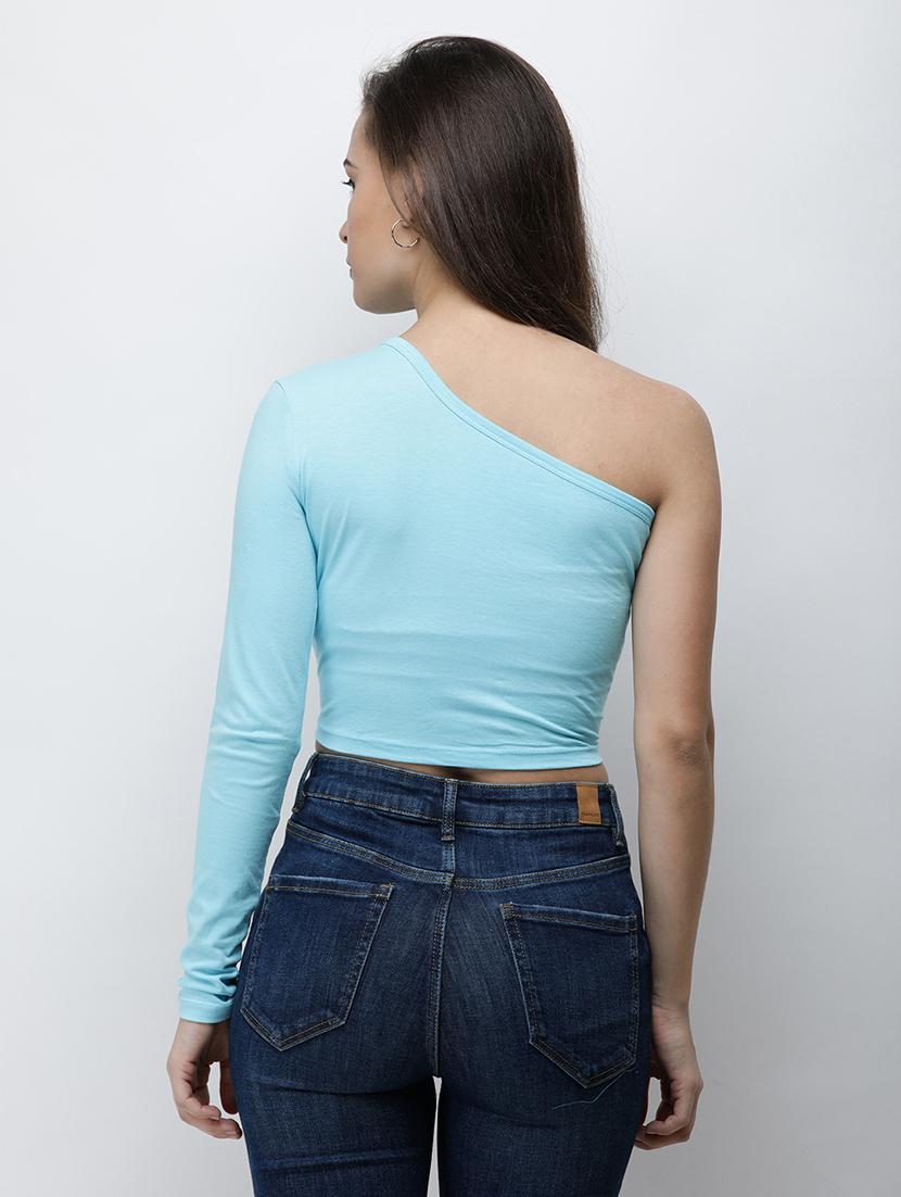 women solid single shoulder crop top - 21711220 - Standard Image - 3