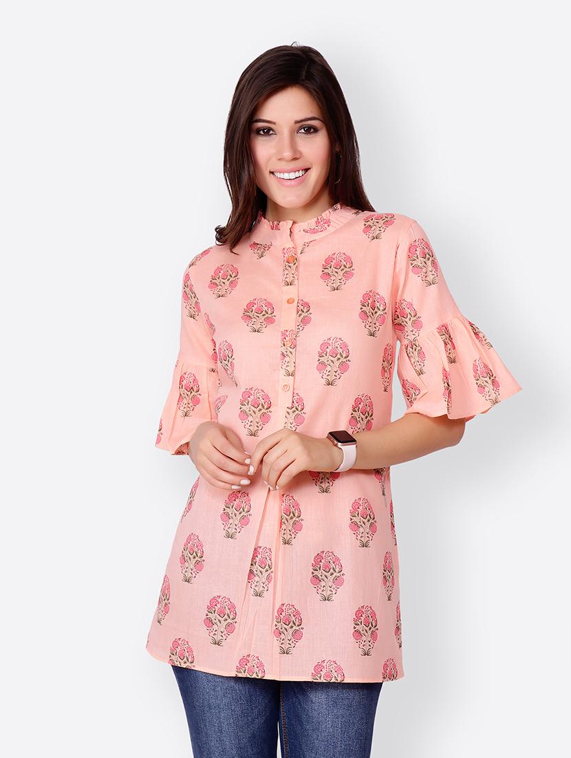 women peach floral a-line regular tunic