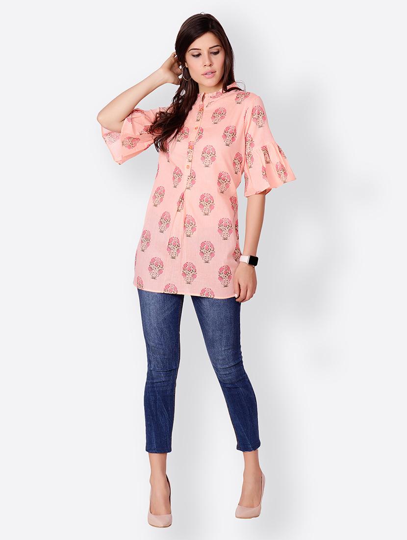 women peach floral a-line regular tunic - 21711233 - Standard Image - 3