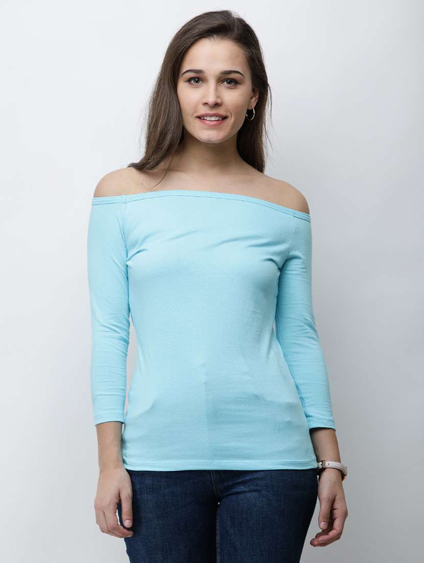 women solid off shoulder long sleeves top - 21711247 - Zoom Image - 0
