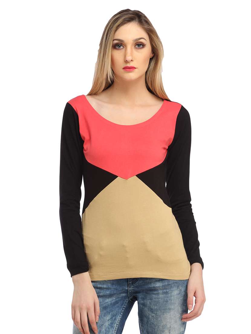 women color blocked round neck regular top - 21711271 -  Zoom Image - 0