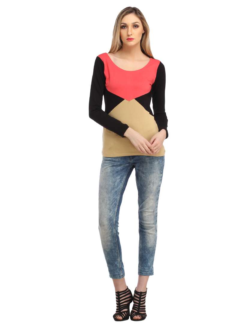 women color blocked round neck regular top - 21711271 - Standard Image - 3