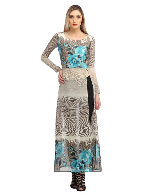 women printed long sleeve front slit long tunic - 21711274 - Standard Image - 0