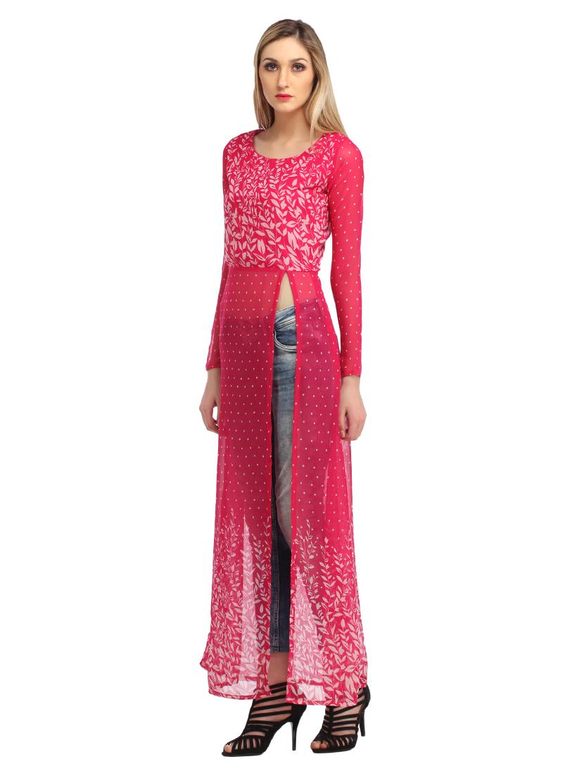 women pink printed front slit long tunic - 21711292 - Standard Image - 3