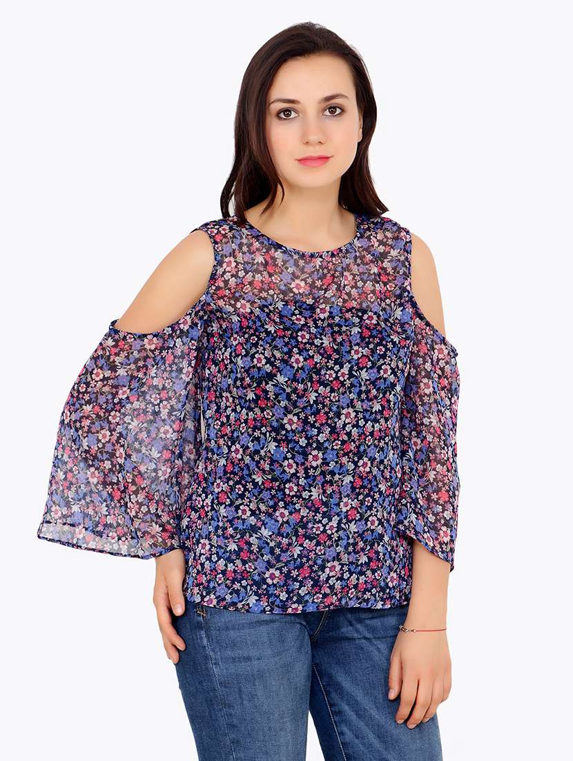 women printed round neck regular top