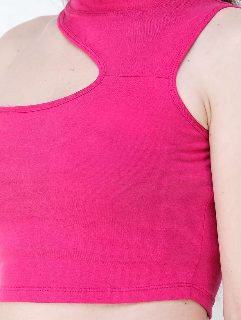 women solid single shoulder crop top - 21711342 -  Standard Image - 5