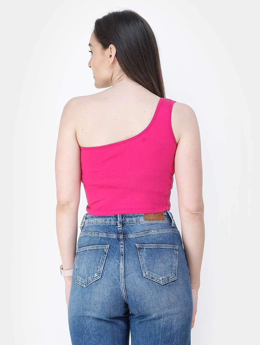 women solid single shoulder crop top - 21711349 -  Standard Image - 3
