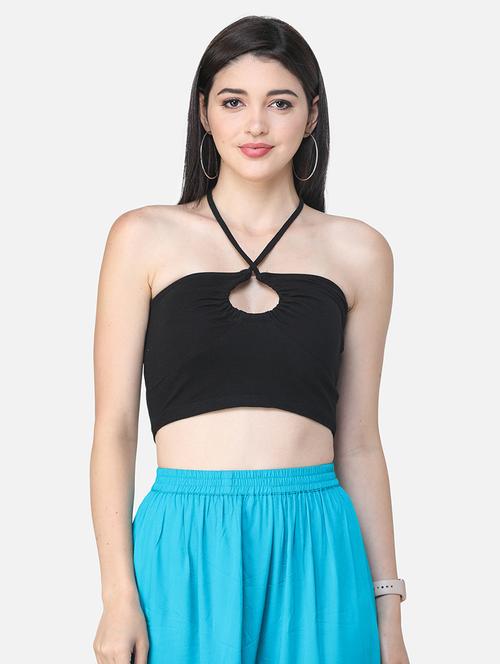 women solid halter neck sleeveless crop top - 21711443 -  Standard Image - 0