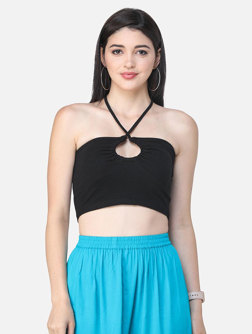 women solid halter neck sleeveless crop top - 21711443 -  Zoom Image - 0