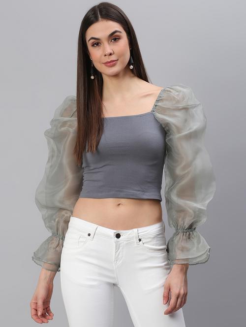 grey cotton regular top - 21711448 -  Standard Image - 0