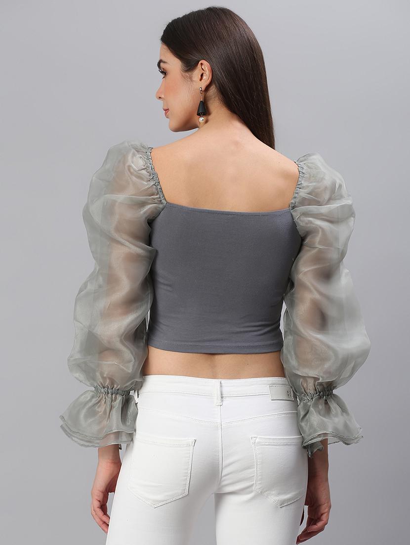 grey cotton regular top - 21711448 - Standard Image - 3