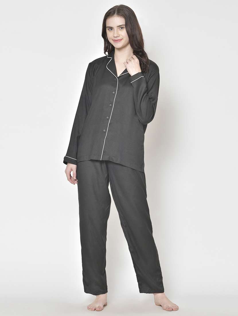 women solid nightwear pyjama set