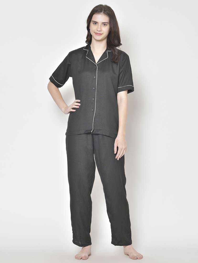 women solid nightwear pyjama set