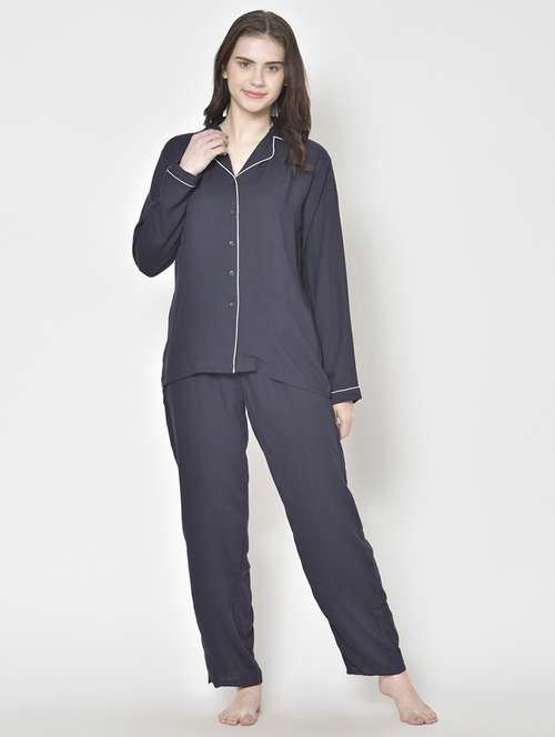 women solid nightwear pyjama set - 21711518 -  Standard Image - 0
