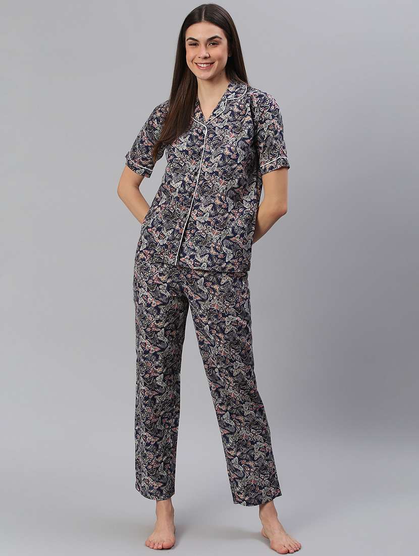 women printed nightwear pyjama set
